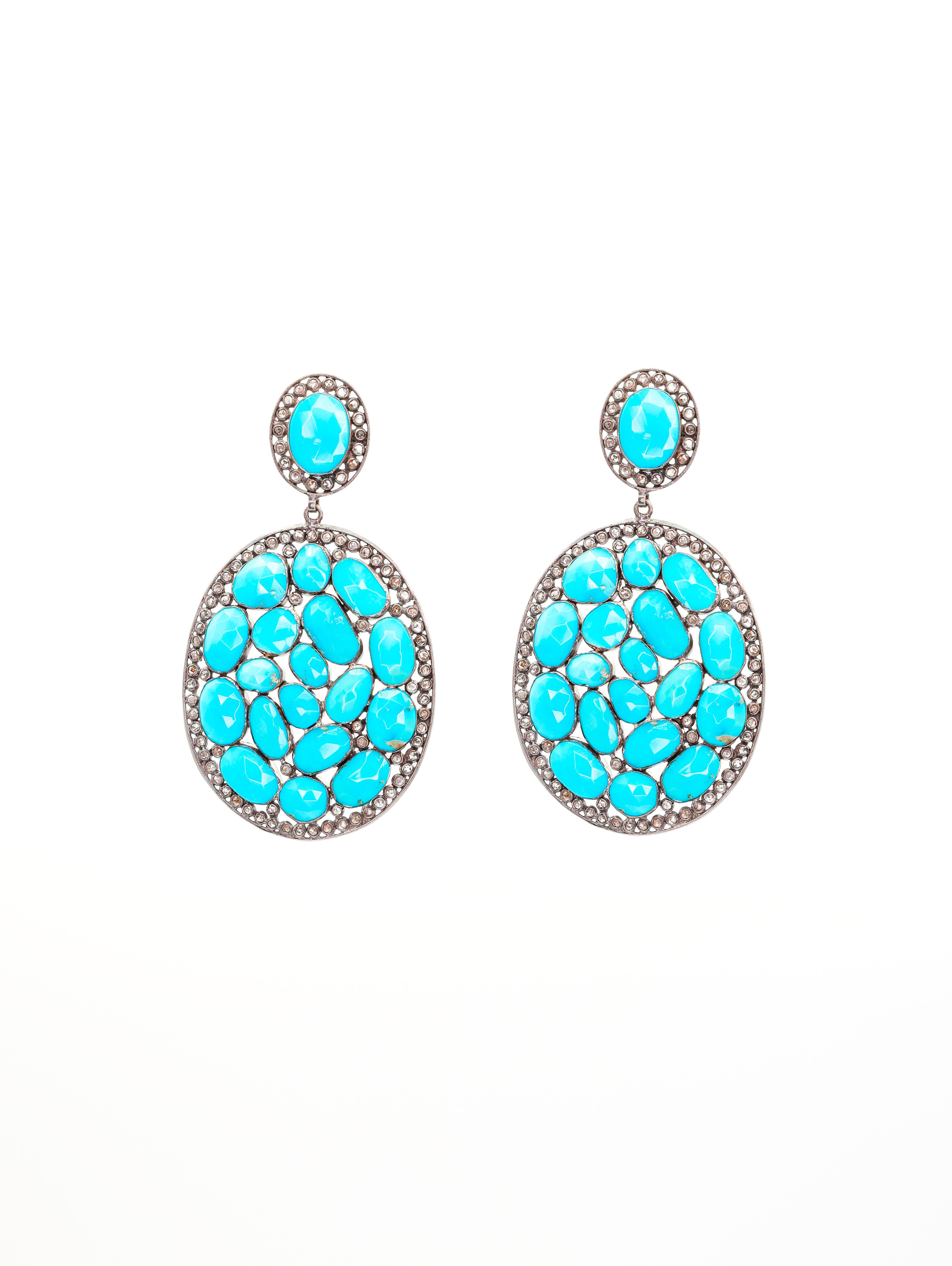 Nepal Double-Stone Himalayan Turquoise Statement Earrings – JTYDS